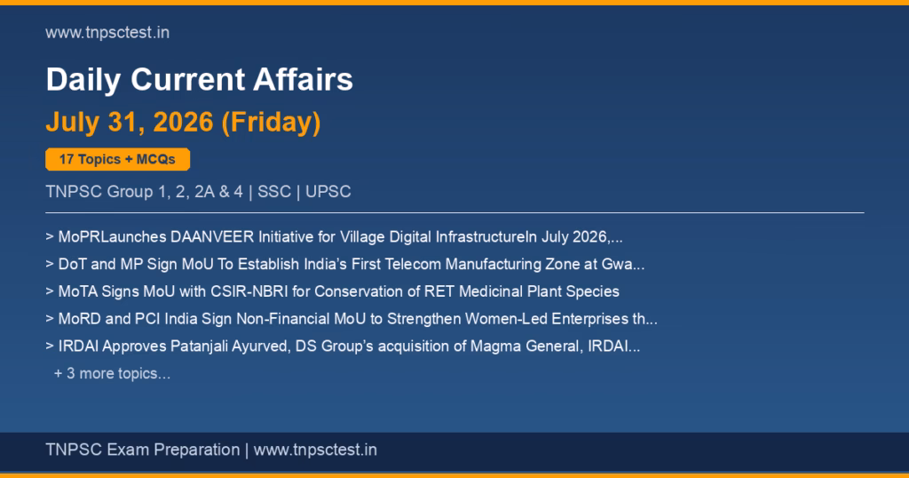 TNPSC Daily Current Affairs July 31, 2026 banner