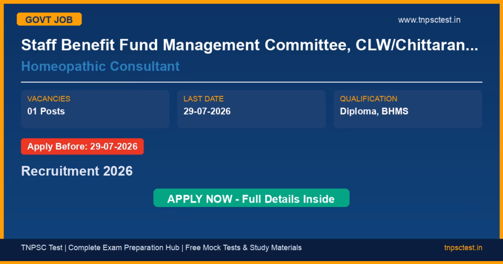 Staff Benefit Fund Management Committee, CLW/Chittaranjan, Ministry of Railways Homeopathic Consultant Recruitment 2026