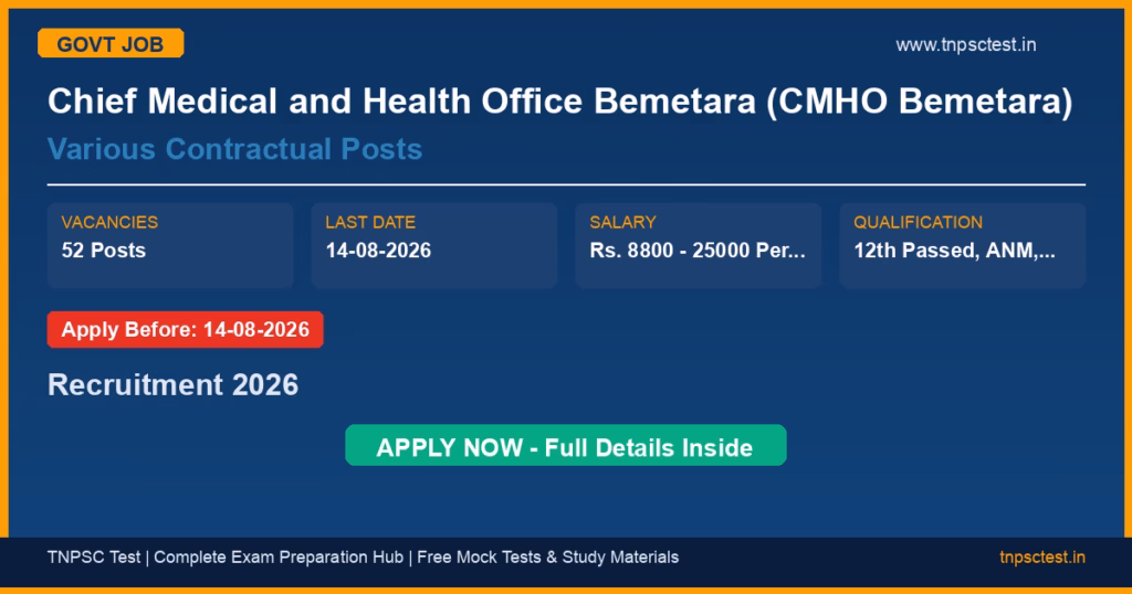 Chief Medical and Health Office Bemetara (CMHO Bemetara) Various Contractual Posts Recruitment 2026