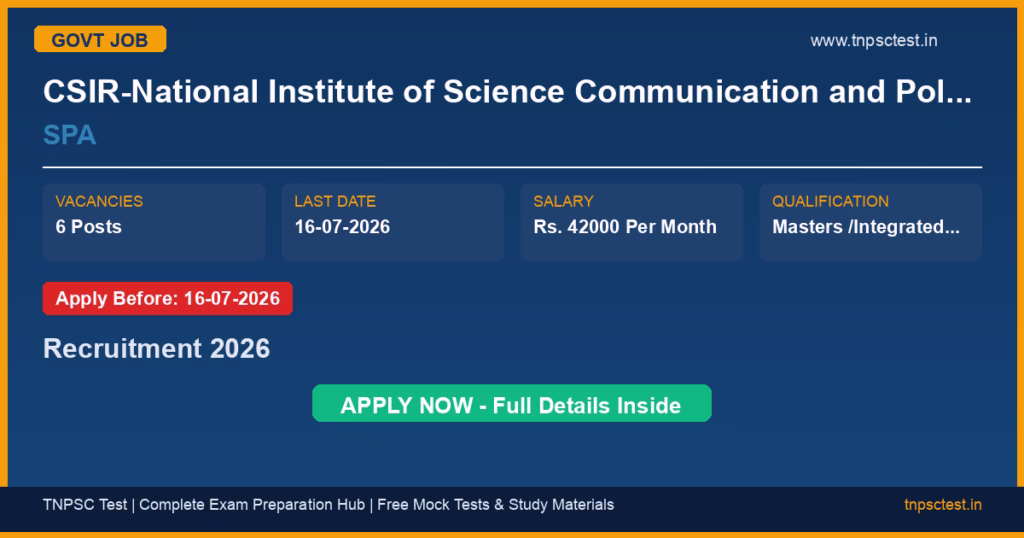 CSIR-National Institute of Science Communication and Policy Research (CSIR-NIScPR) SPA Recruitment 2026