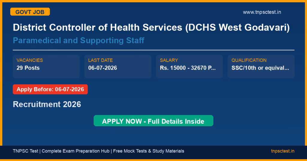 District Controller of Health Services (DCHS West Godavari) Paramedical and Supporting Staff Recruitment 2026