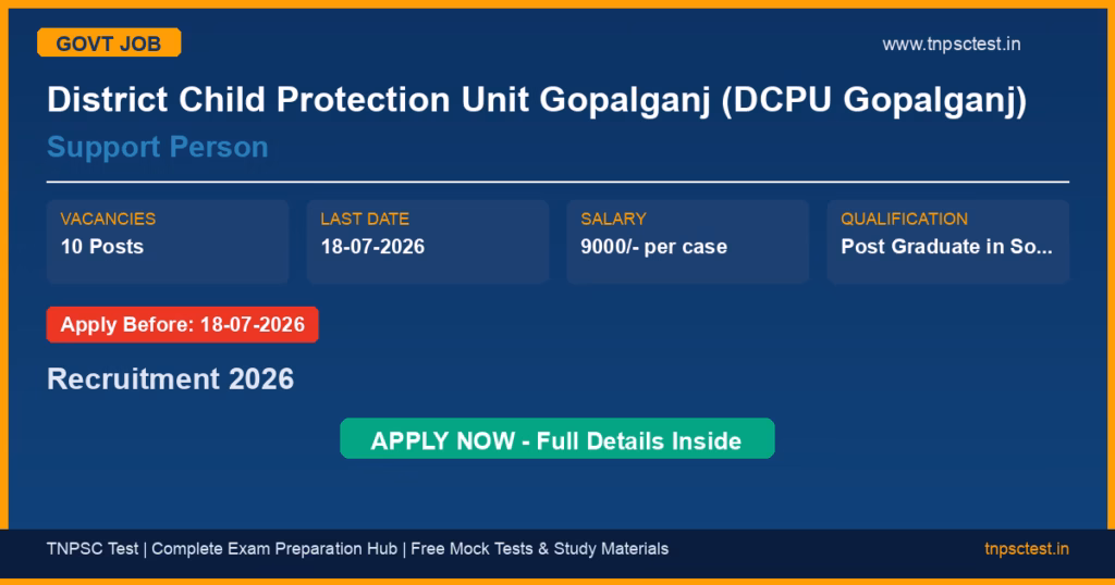 District Child Protection Unit Gopalganj (DCPU Gopalganj) Support Person Recruitment 2026