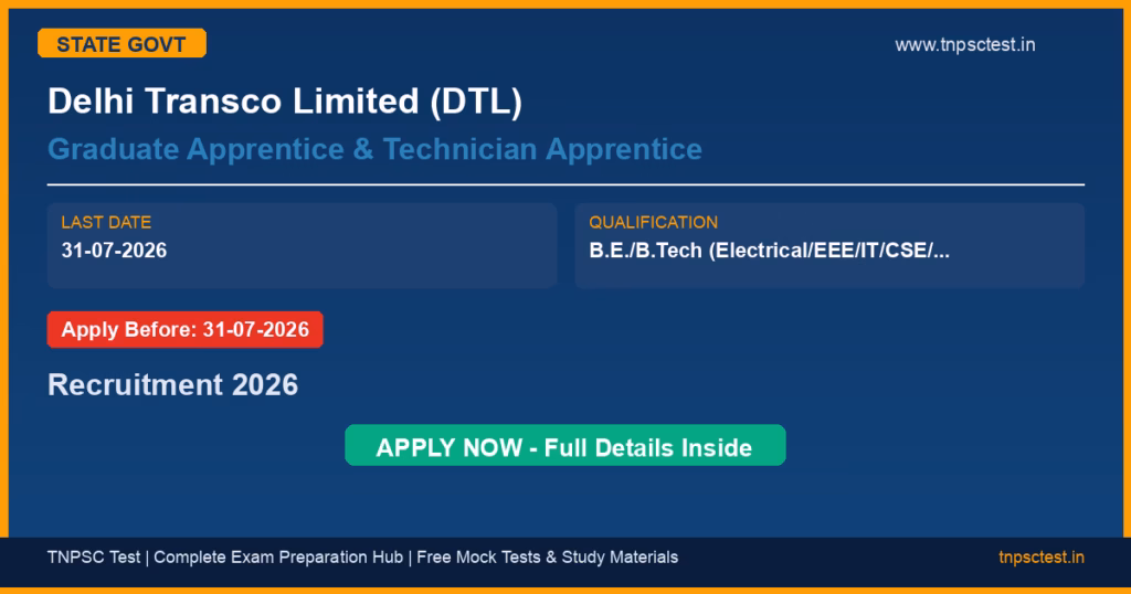 Delhi Transco Limited (DTL) Graduate Apprentice & Technician Apprentice Recruitment 2026