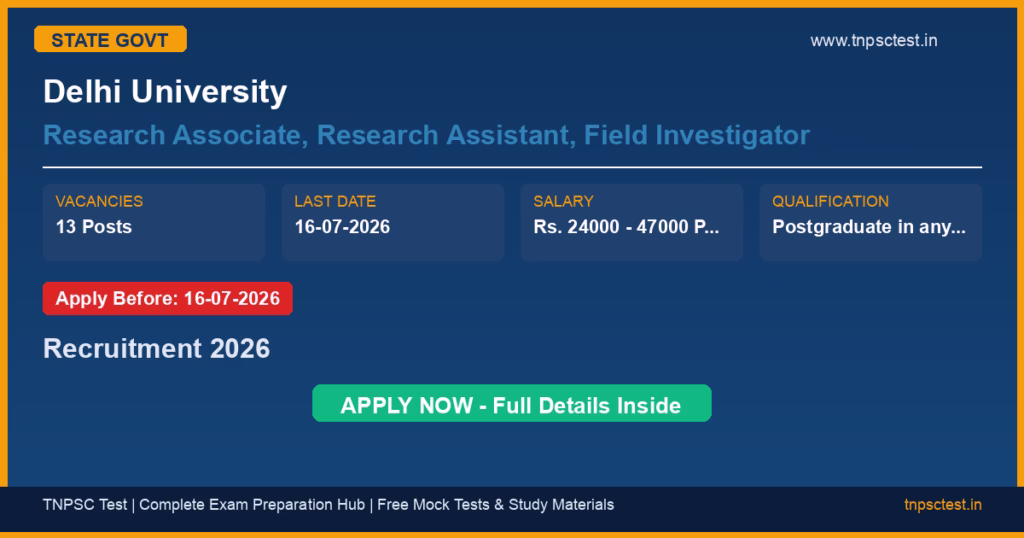 Delhi University Research Associate, Research Assistant, Field Investigator Recruitment 2026