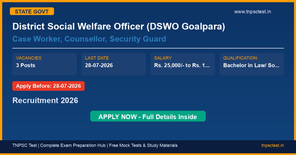 District Social Welfare Officer (DSWO Goalpara) Case Worker, Counsellor, Security Guard Recruitment 2026
