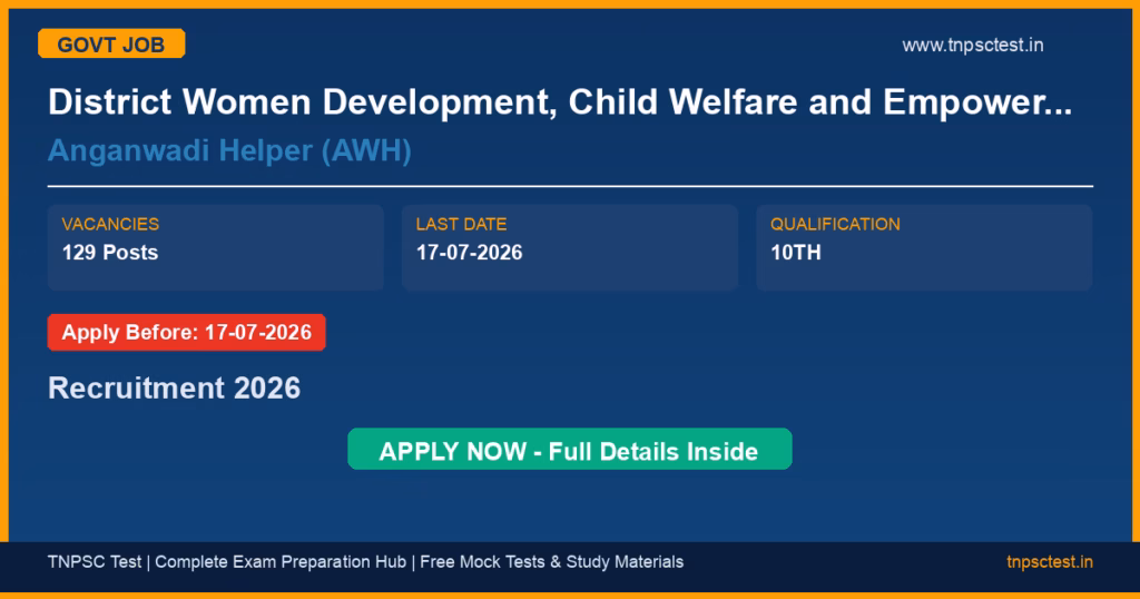 District Women Development, Child Welfare and Empowerment Officer, Sri Sathya Sai District Anganwadi Helper (AWH) Recruitment 2026