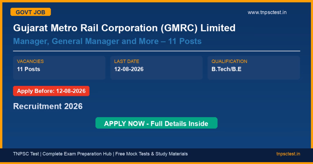 Gujarat Metro Rail Corporation (GMRC) Limited Manager, General Manager and More – 11 Posts Recruitment 2026