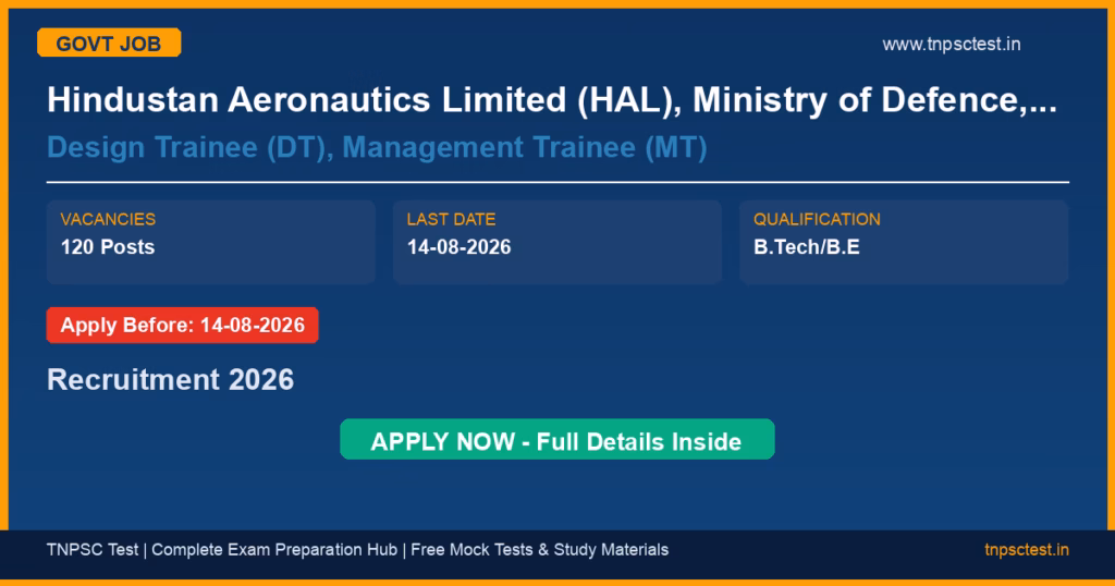 Hindustan Aeronautics Limited (HAL), Ministry of Defence, Government of India Design Trainee (DT), Management Trainee (MT) Recruitment 2026