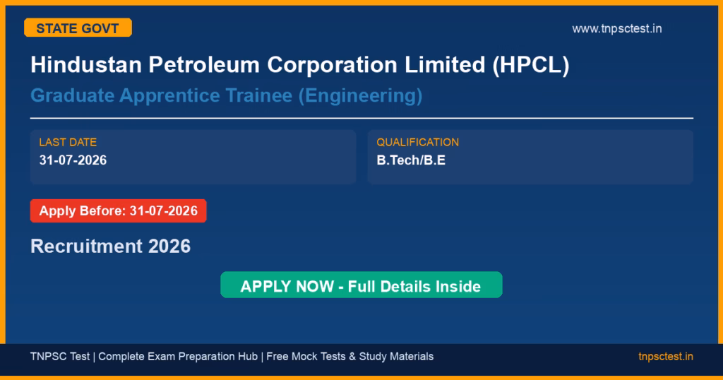 Hindustan Petroleum Corporation Limited (HPCL) Graduate Apprentice Trainee (Engineering) Recruitment 2026