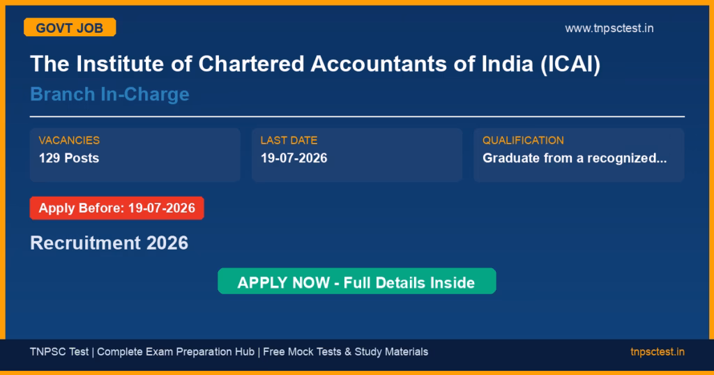 The Institute of Chartered Accountants of India (ICAI) Branch In-Charge Recruitment 2026