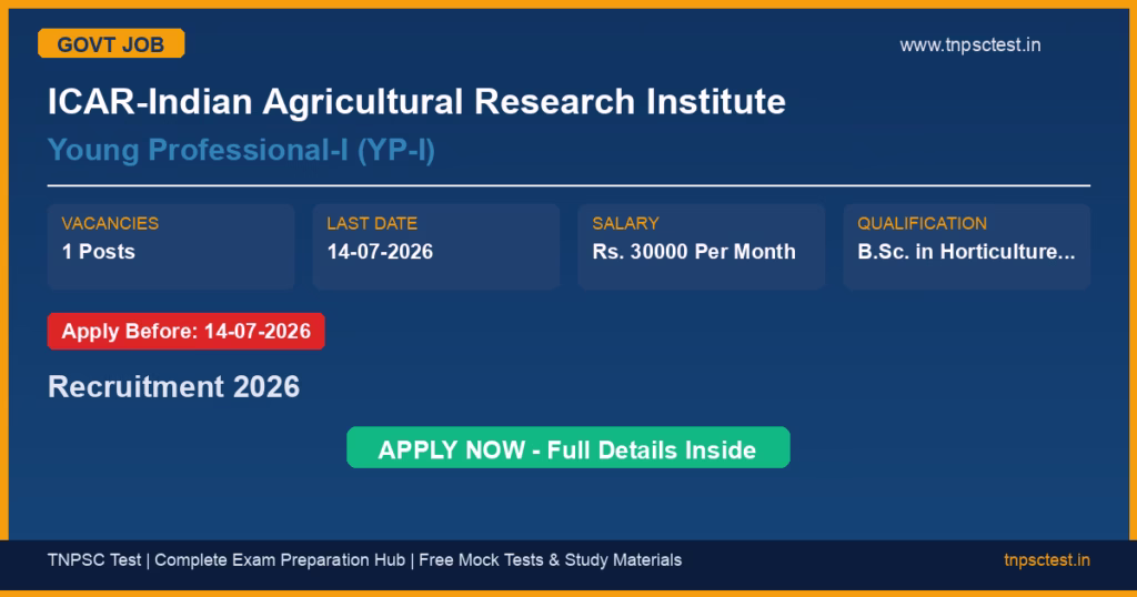 ICAR-Indian Agricultural Research Institute Young Professional-I (YP-I) Recruitment 2026