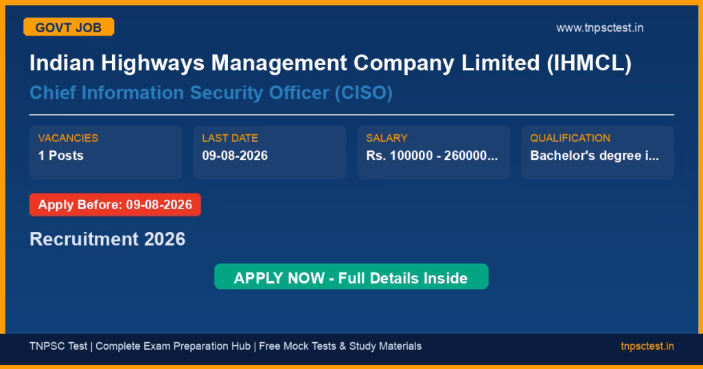 Indian Highways Management Company Limited (IHMCL) Chief Information Security Officer (CISO) Recruitment 2026