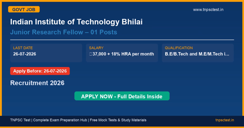 Indian Institute of Technology Bhilai Junior Research Fellow – 01 Posts Recruitment 2026