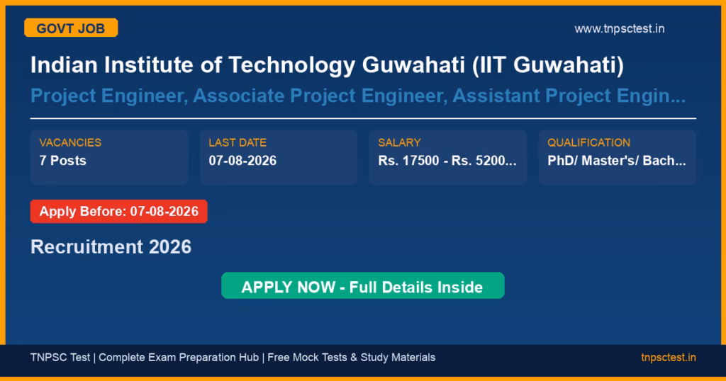 Indian Institute of Technology Guwahati (IIT Guwahati) Project Engineer, Associate Project Engineer, Assistant Project Engineer, Plant Operator, Lab Attendant Recruitment 2026