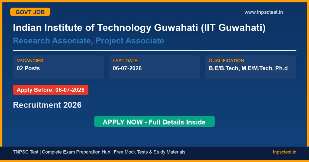 Indian Institute of Technology Guwahati (IIT Guwahati) Research Associate, Project Associate Recruitment 2026