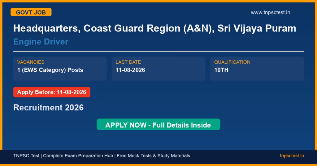 Headquarters, Coast Guard Region (A&N), Sri Vijaya Puram Engine Driver Recruitment 2026