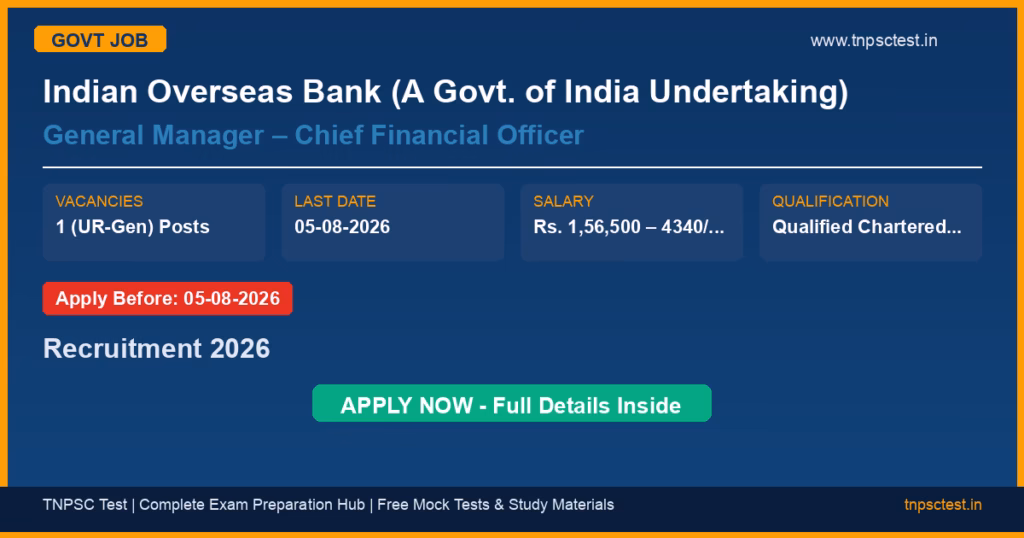 Indian Overseas Bank (A Govt. of India Undertaking) General Manager – Chief Financial Officer Recruitment 2026