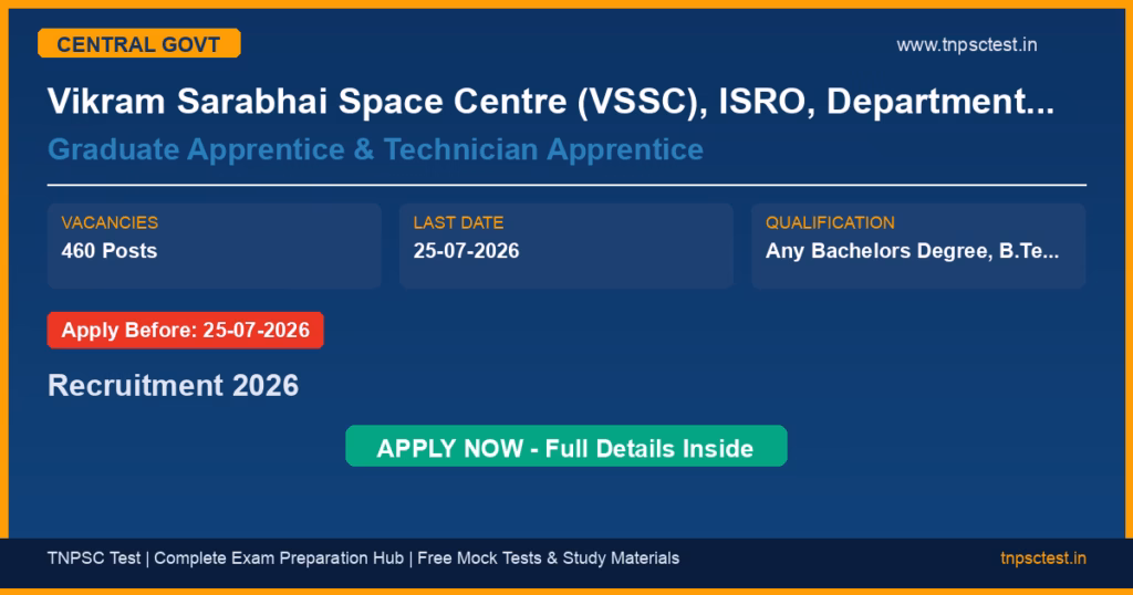 Vikram Sarabhai Space Centre (VSSC), ISRO, Department of Space Graduate Apprentice & Technician Apprentice Recruitment 2026