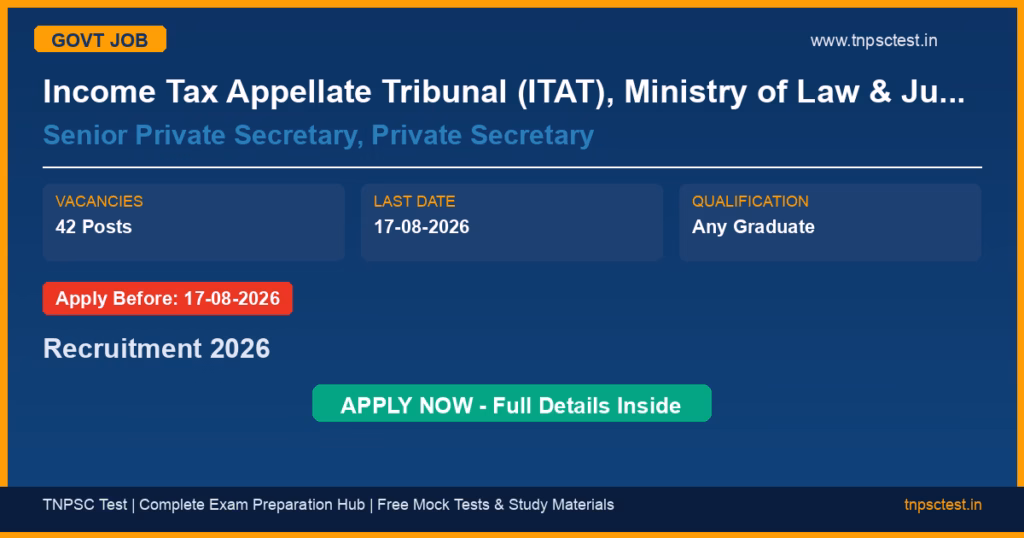 Income Tax Appellate Tribunal (ITAT), Ministry of Law & Justice, Government of India Senior Private Secretary, Private Secretary Recruitment 2026