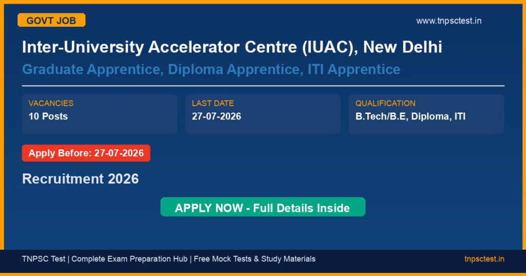 Inter-University Accelerator Centre (IUAC), New Delhi Graduate Apprentice, Diploma Apprentice, ITI Apprentice Recruitment 2026