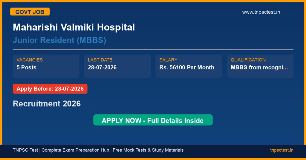 Maharishi Valmiki Hospital Junior Resident (MBBS) Recruitment 2026