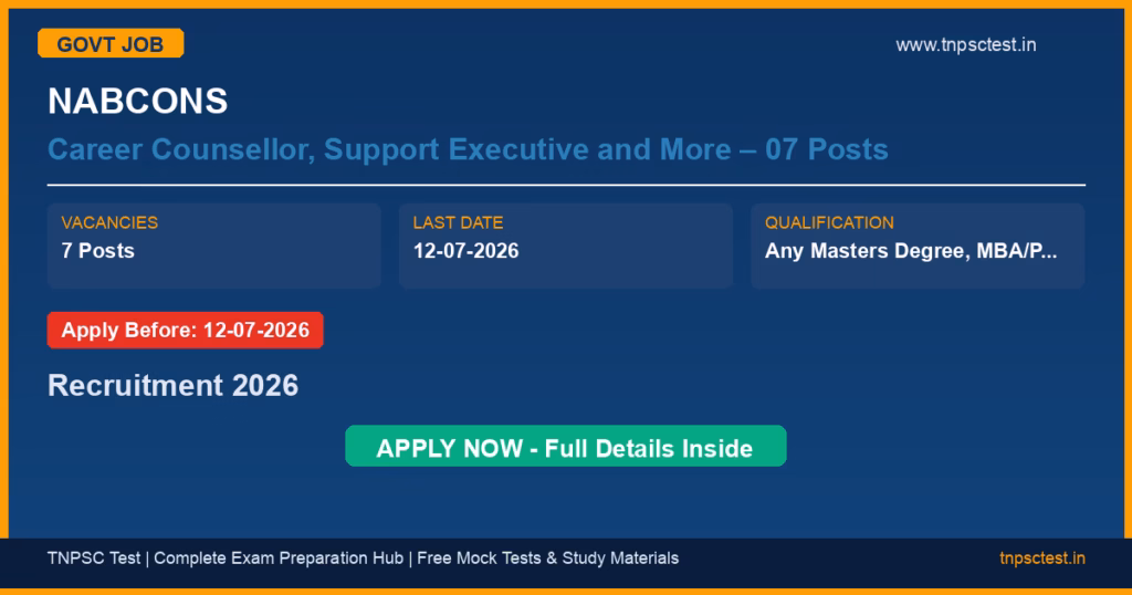 NABCONS Career Counsellor, Support Executive and More – 07 Posts Recruitment 2026