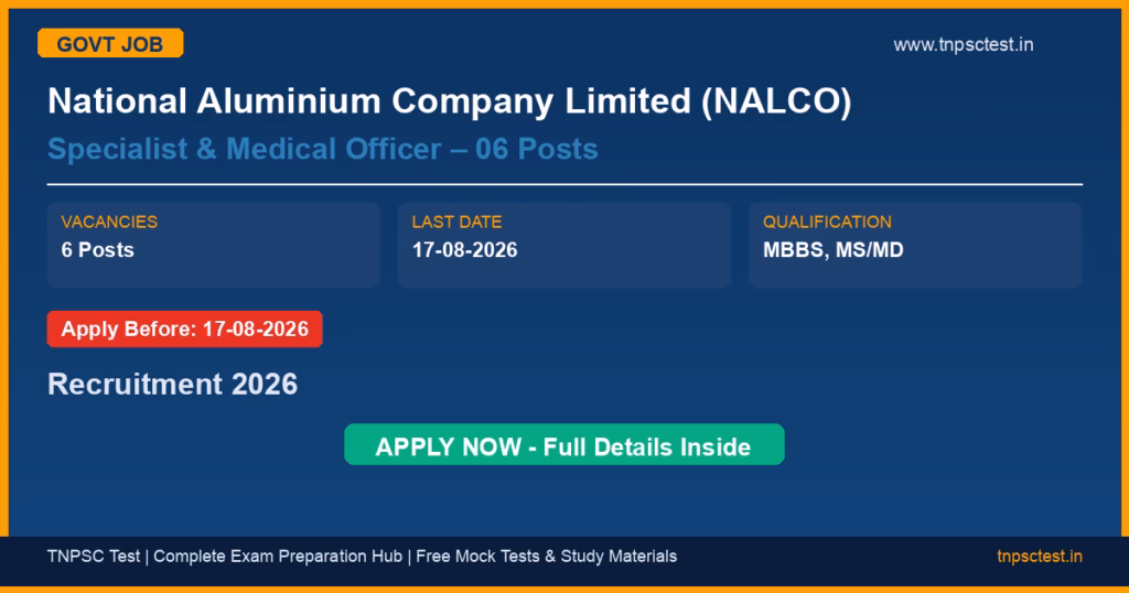 National Aluminium Company Limited (NALCO) Specialist & Medical Officer – 06 Posts Recruitment 2026