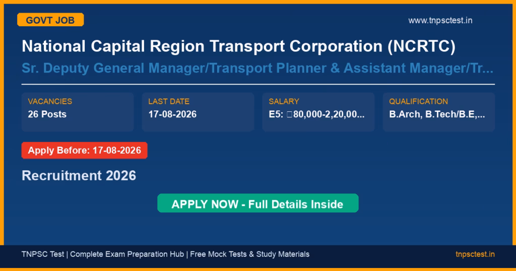 National Capital Region Transport Corporation (NCRTC) Sr. Deputy General Manager/Transport Planner & Assistant Manager/Transport Planner Recruitment 2026