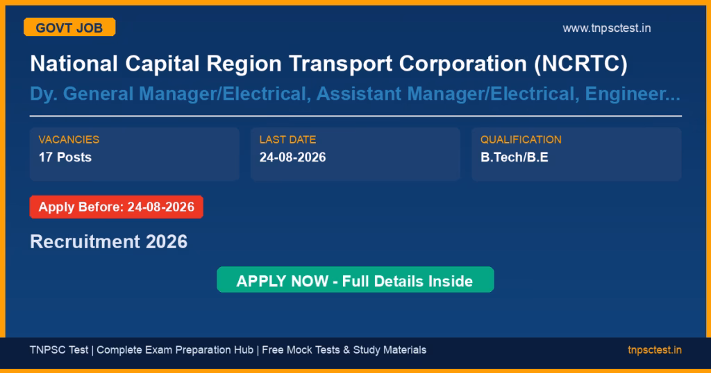 National Capital Region Transport Corporation (NCRTC) Dy. General Manager/Electrical, Assistant Manager/Electrical, Engineering Associate-I/Electrical Recruitment 2026
