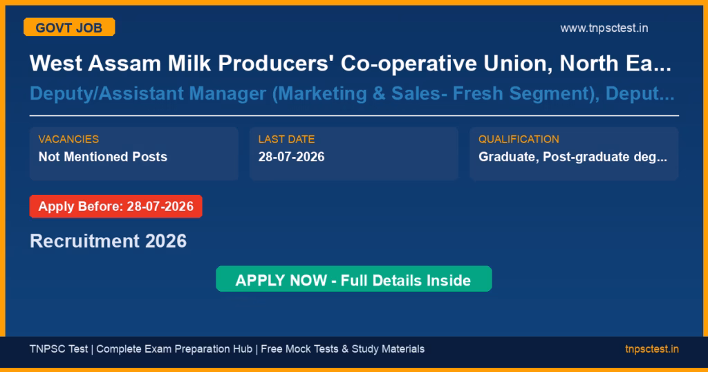 West Assam Milk Producers' Co-operative Union, North East Dairy & Foods Limited (NEDFL WAMUL) Deputy/Assistant Manager (Marketing & Sales- Fresh Segment), Deputy/Assistant Manager (Marketing & Sales- Frozen Segment), Executive (Sales-Projects), Assistant (Sales & Distribution- Fresh Segment), Assistant (Sales & Distribution- Frozen Segment), Executive / Jr. Executive (Finance & Accounts) Recruitment 2026