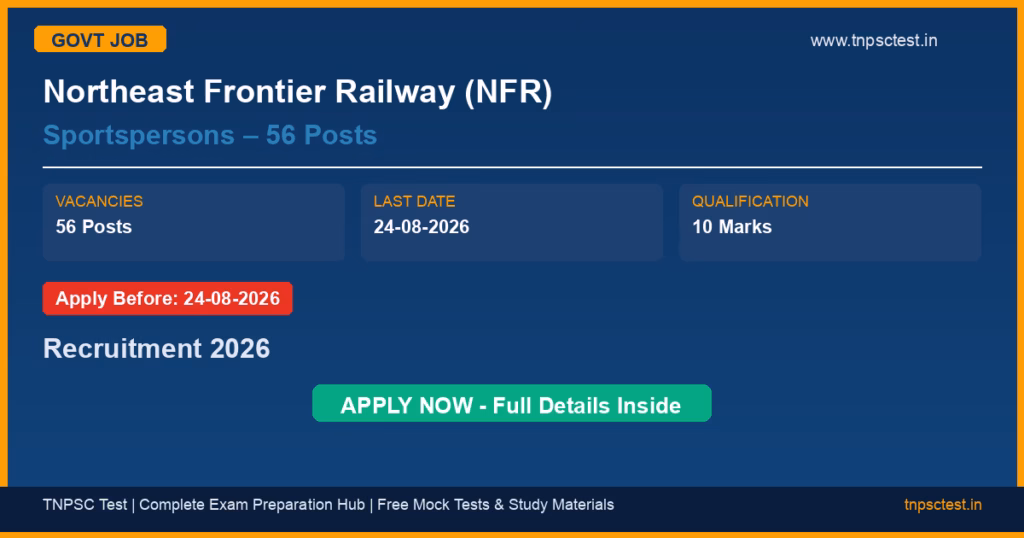 Northeast Frontier Railway (NFR) Sportspersons – 56 Posts Recruitment 2026