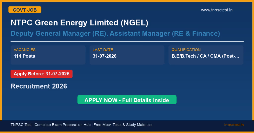 NTPC Green Energy Limited (NGEL) Deputy General Manager (RE), Assistant Manager (RE & Finance) Recruitment 2026