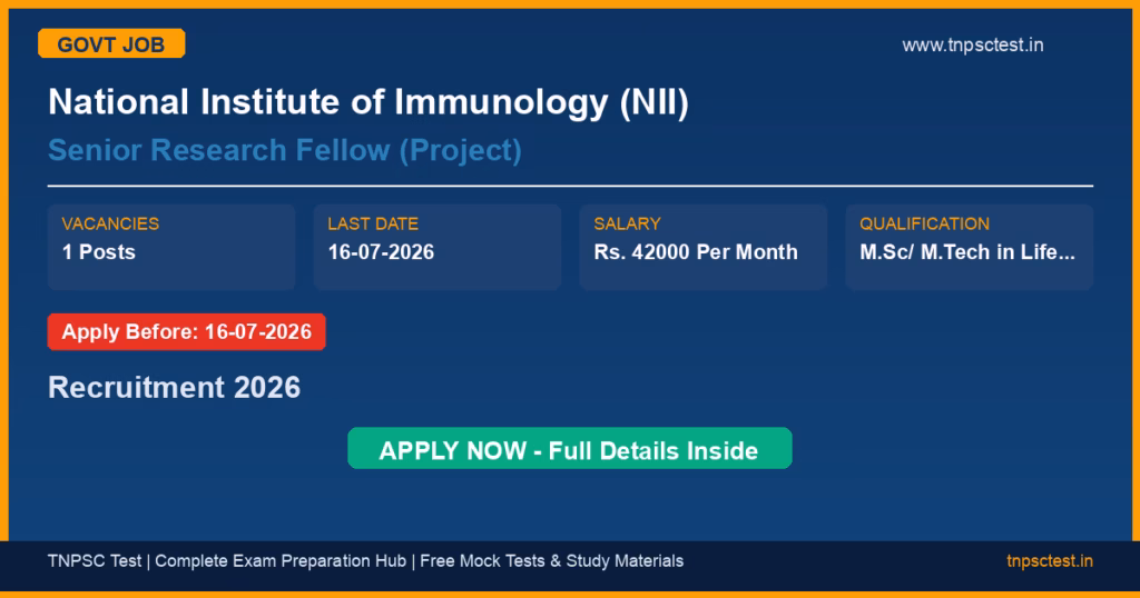National Institute of Immunology (NII) Senior Research Fellow (Project) Recruitment 2026