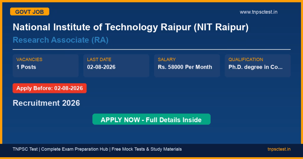 National Institute of Technology Raipur (NIT Raipur) Research Associate (RA) Recruitment 2026