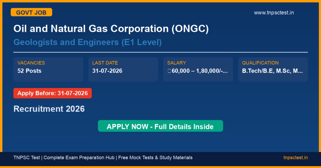 Oil and Natural Gas Corporation (ONGC) Geologists and Engineers (E1 Level) Recruitment 2026