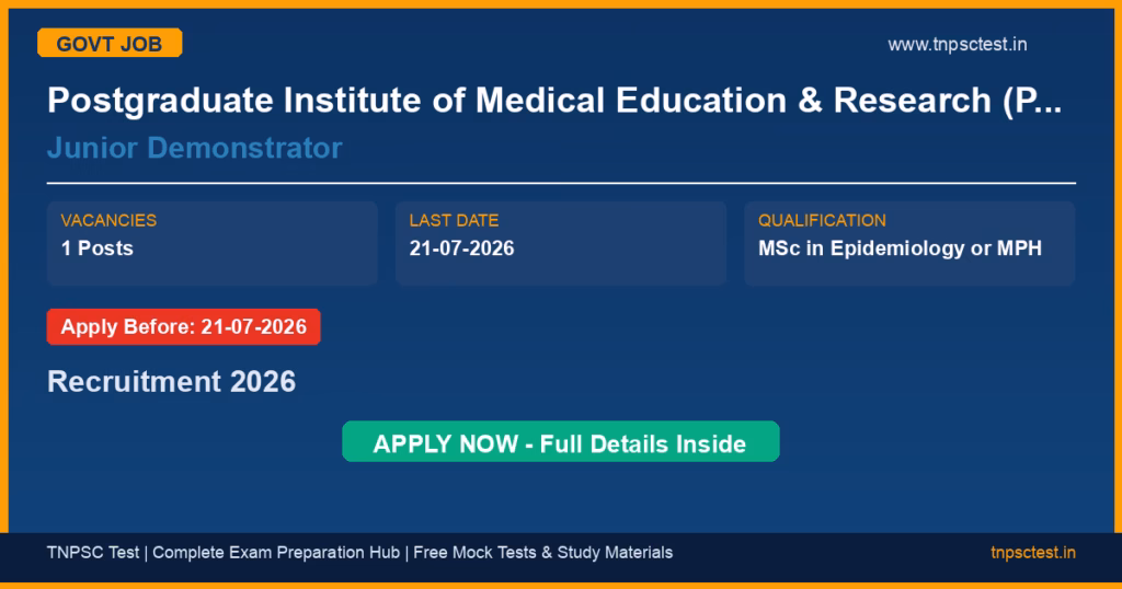 Postgraduate Institute of Medical Education & Research (PGIMER) Junior Demonstrator Recruitment 2026