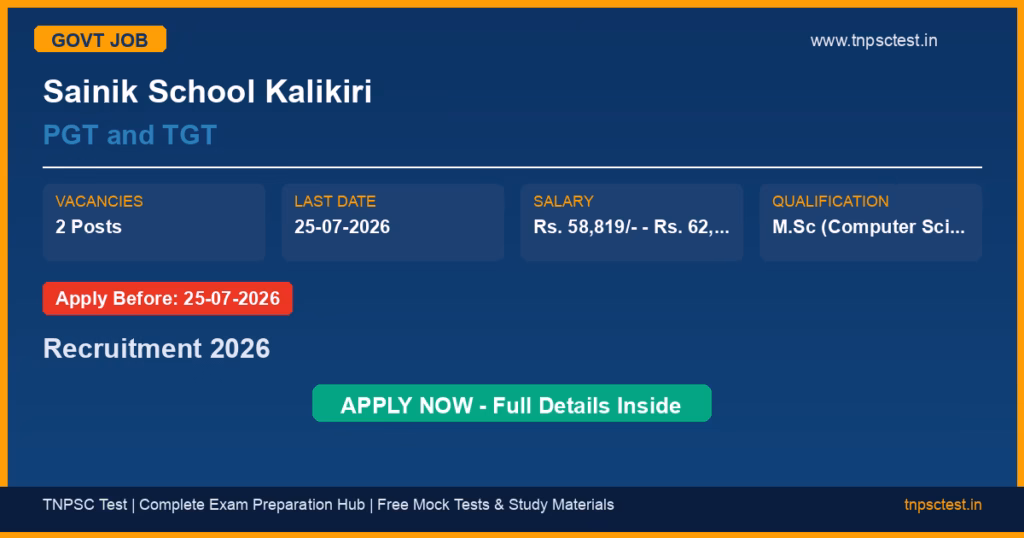 Sainik School Kalikiri PGT and TGT Recruitment 2026