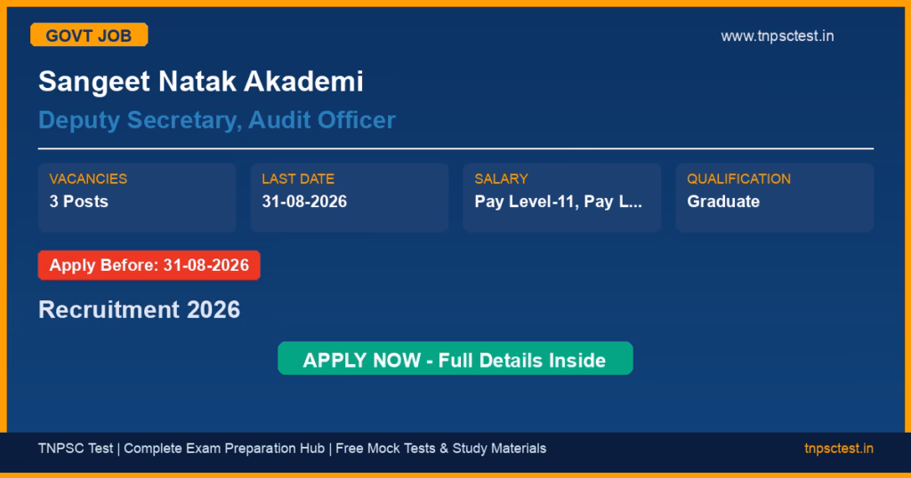 Sangeet Natak Akademi Deputy Secretary, Audit Officer Recruitment 2026