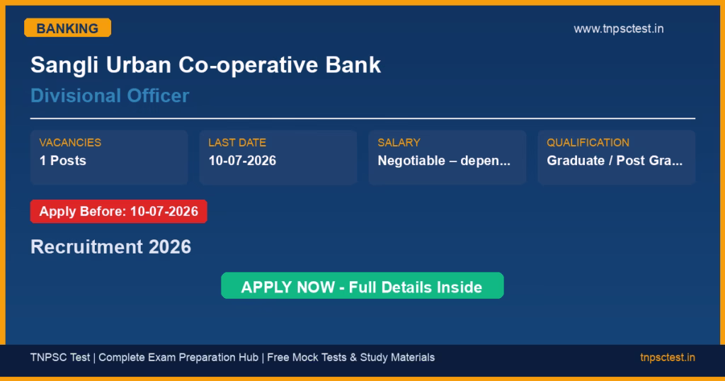 Sangli Urban Co-operative Bank Divisional Officer Recruitment 2026