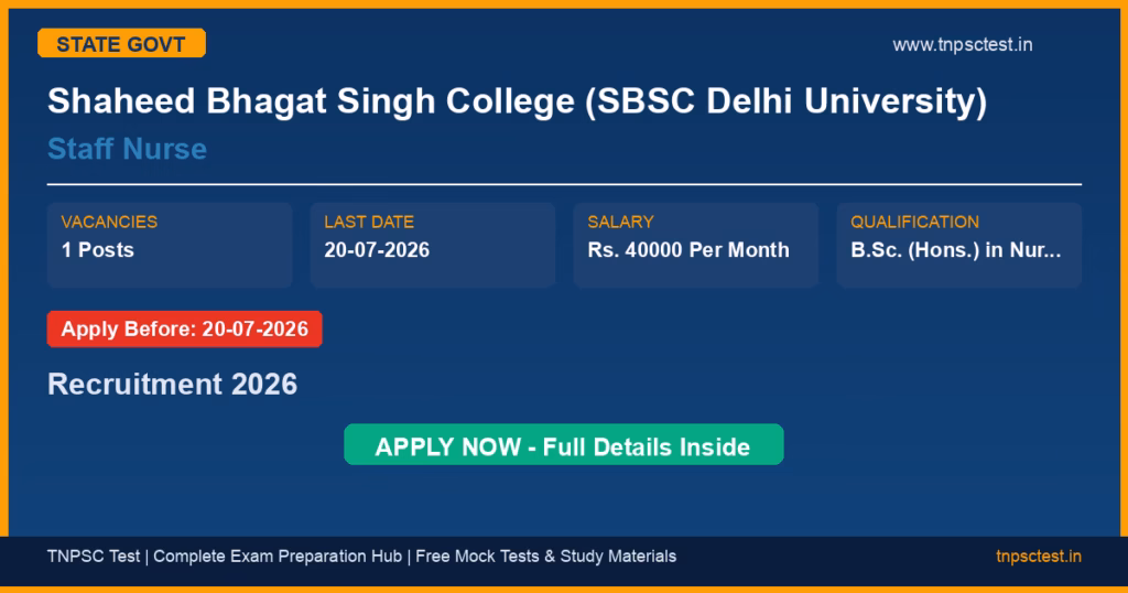 Shaheed Bhagat Singh College (SBSC Delhi University) Staff Nurse Recruitment 2026