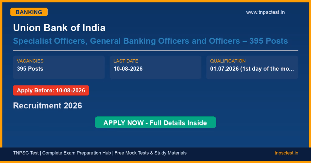 Union Bank of India Specialist Officers, General Banking Officers and Officers – 395 Posts Recruitment 2026