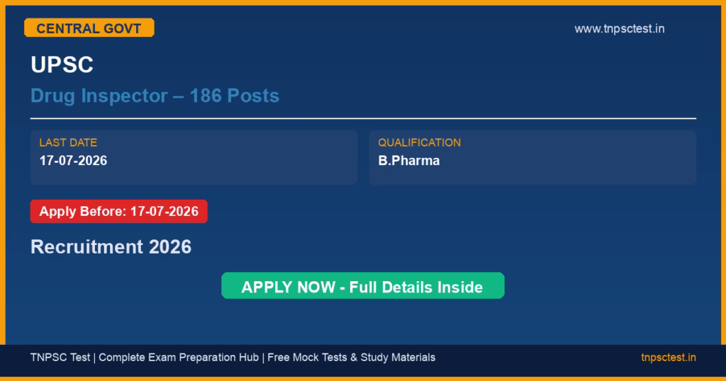 UPSC Drug Inspector – 186 Posts Recruitment 2026