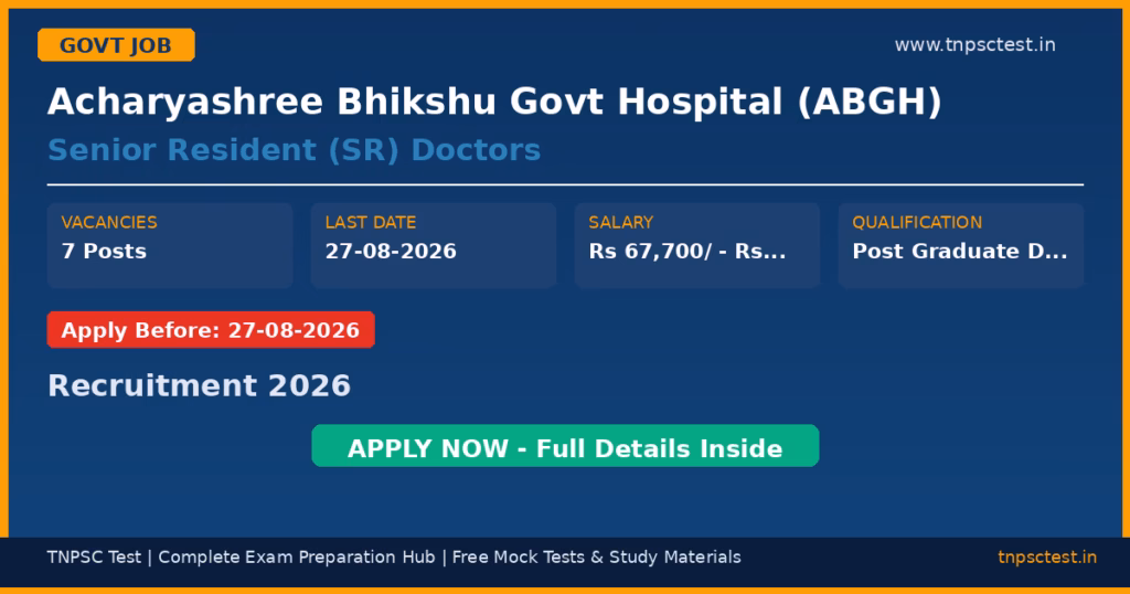 Acharyashree Bhikshu Govt Hospital (ABGH) Senior Resident (SR) Doctors Recruitment 2026