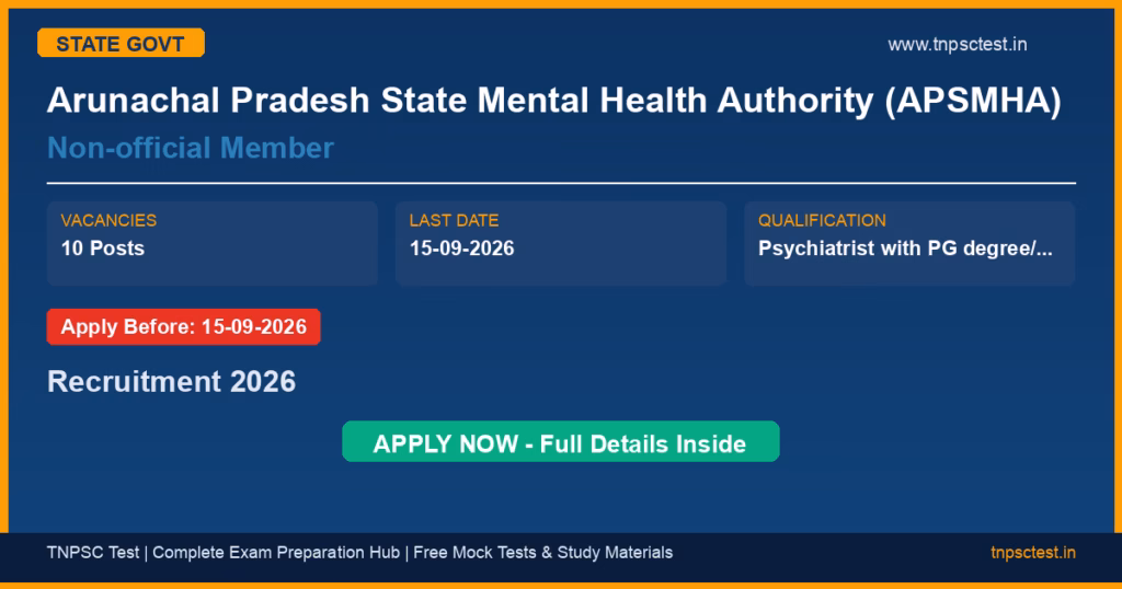 Arunachal Pradesh State Mental Health Authority (APSMHA) Non-official Member Recruitment 2026