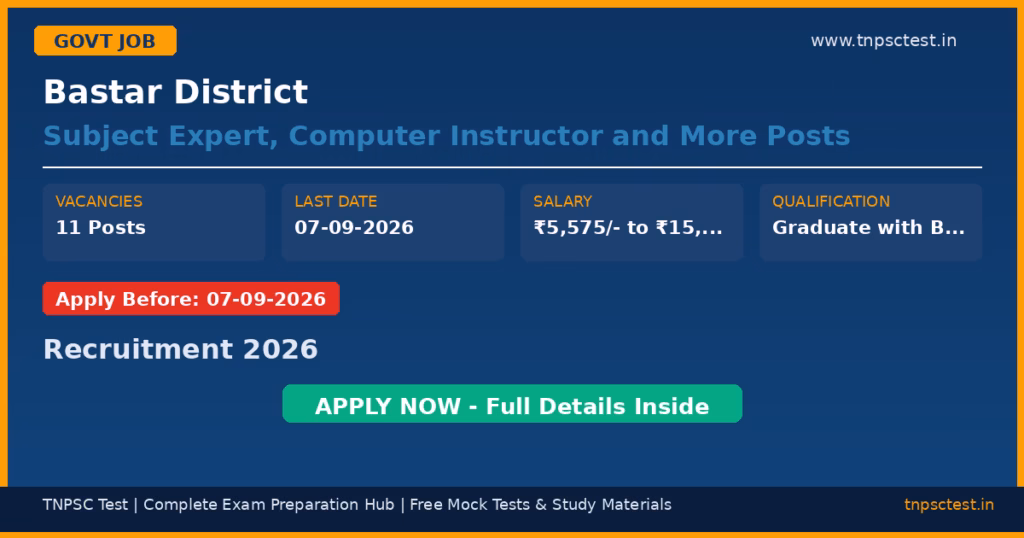 Bastar District Subject Expert, Computer Instructor and More Posts Recruitment 2026