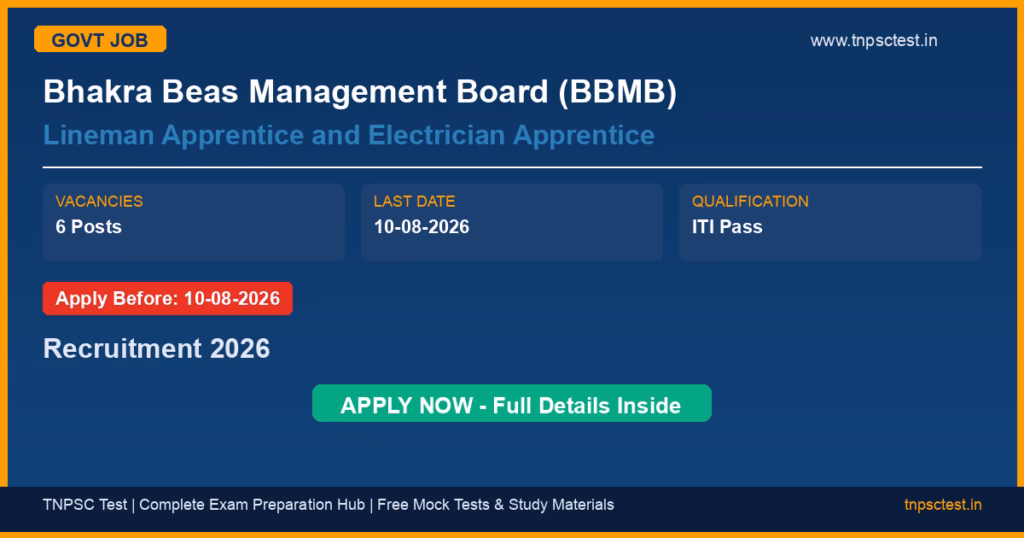 Bhakra Beas Management Board (BBMB) Lineman Apprentice and Electrician Apprentice Recruitment 2026