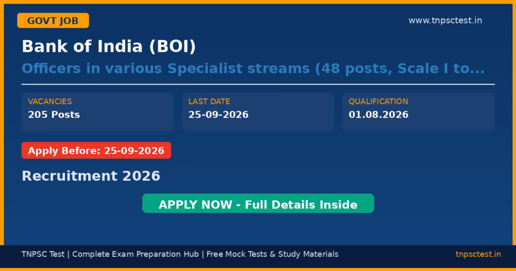 Bank of India (BOI) Officers in various Specialist streams (48 posts, Scale I to IV) Recruitment 2026