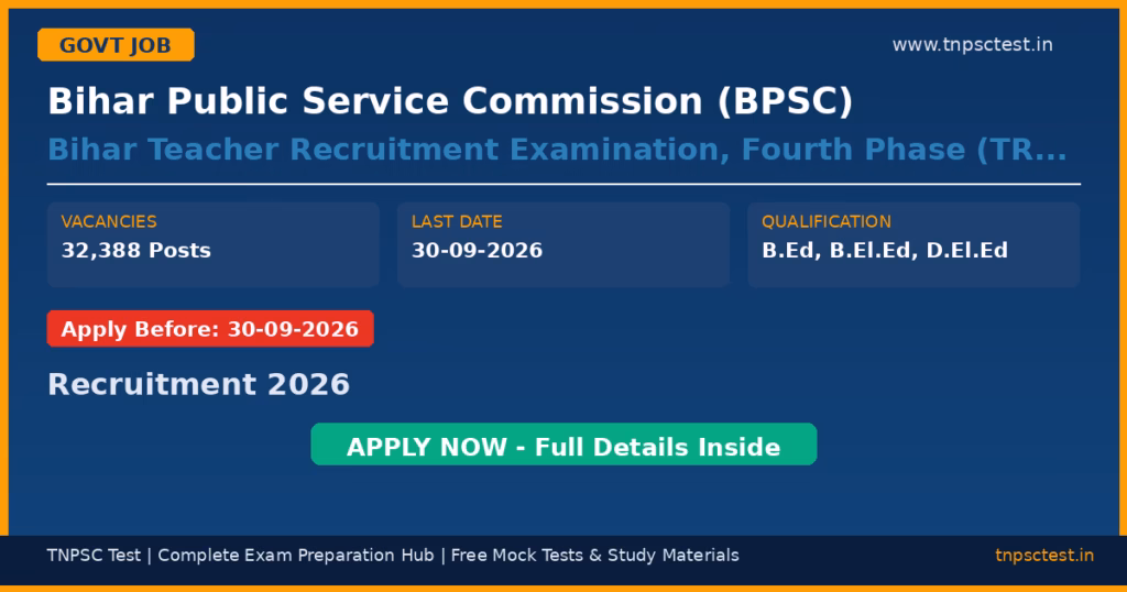 Bihar Public Service Commission (BPSC) Bihar Teacher Recruitment Examination, Fourth Phase (TRE-4.0) Recruitment 2026