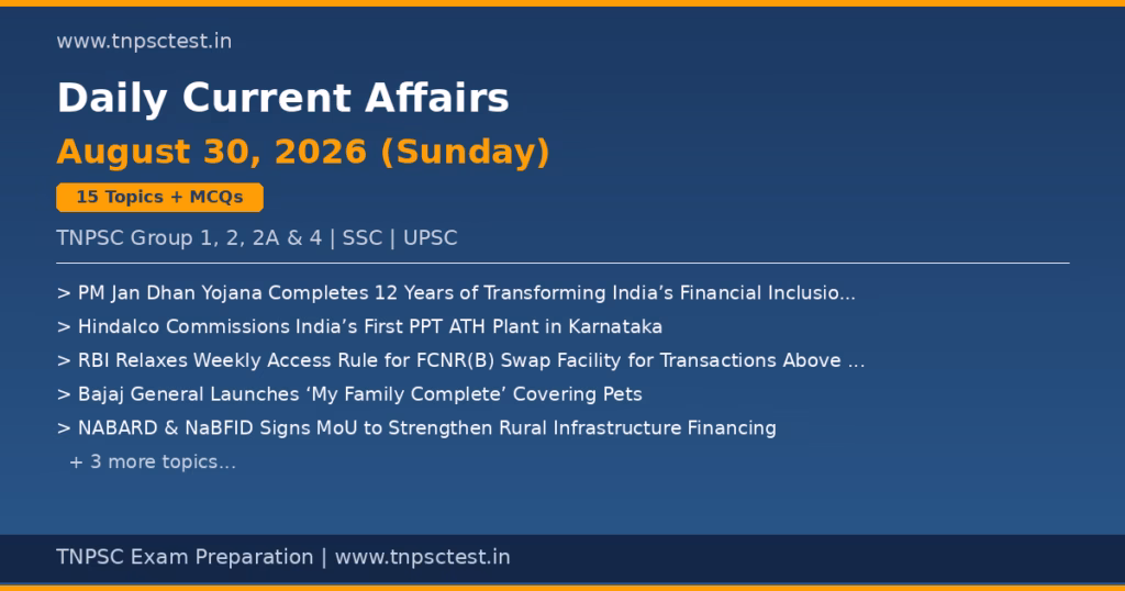TNPSC Daily Current Affairs August 30, 2026 banner
