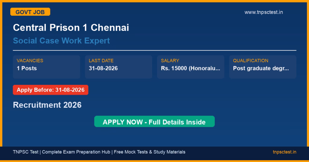 Central Prison 1 Chennai Social Case Work Expert Recruitment 2026
